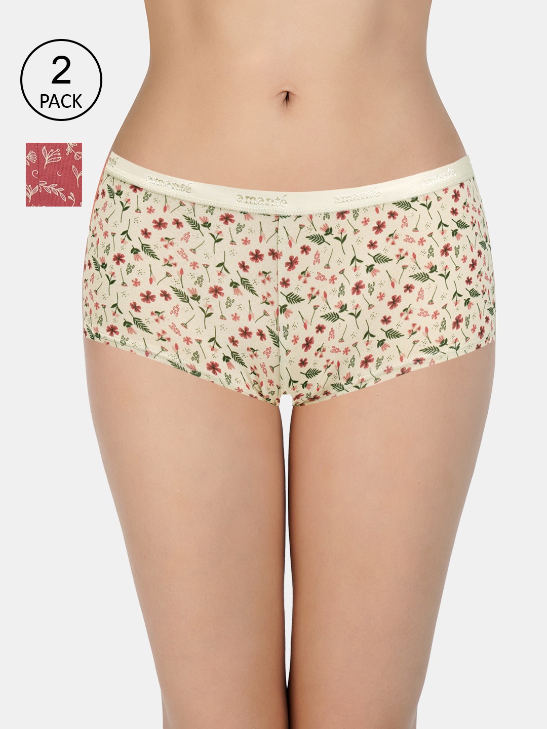 

Amante Women Printed Pack of 2 Low Rise Boyshort Brief - PPK62101, Brown