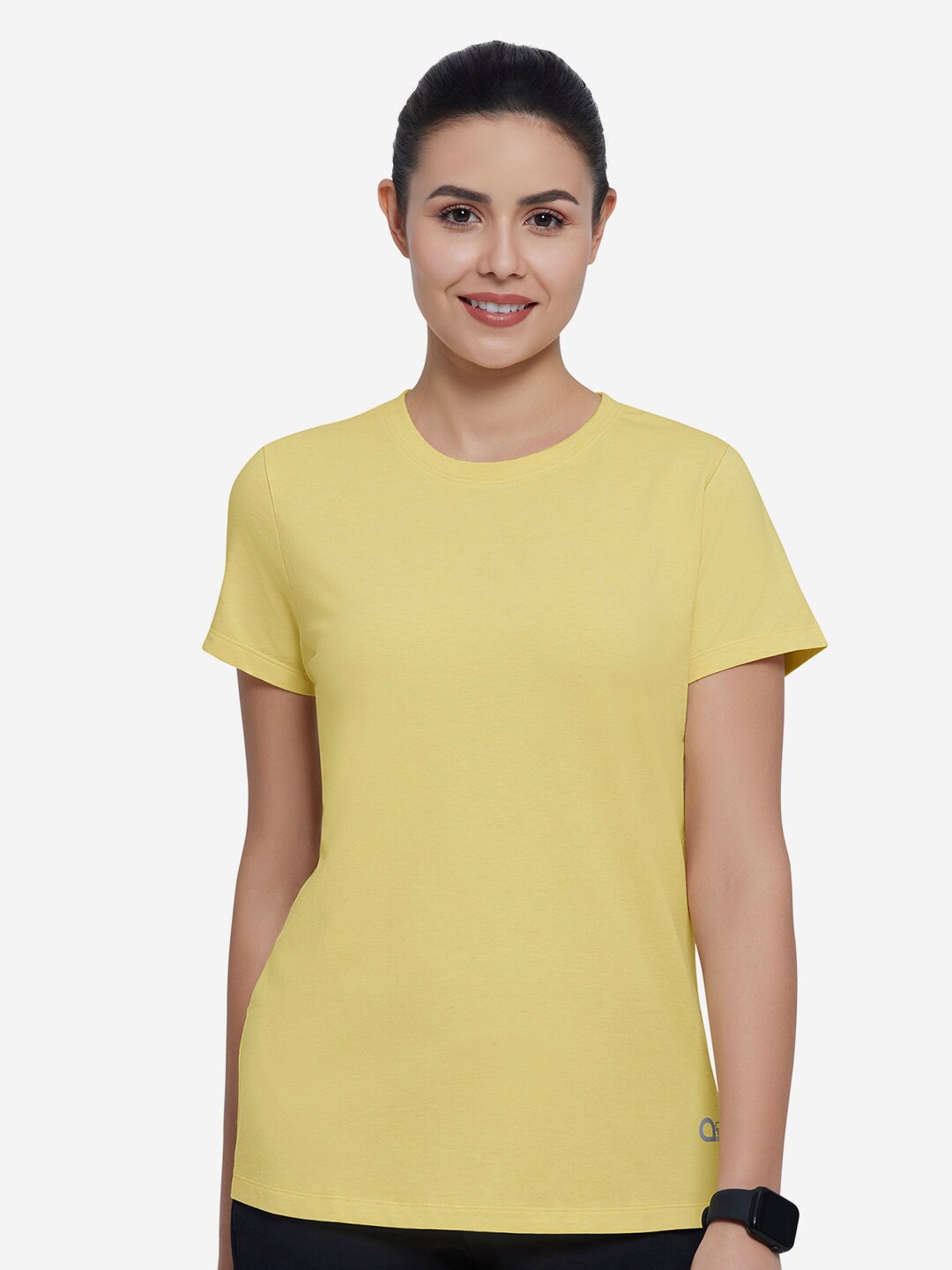 

Amante Women Yellow Solid Longline Cotton T-shirt