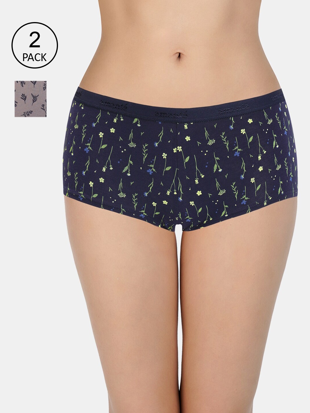

Amante Women Pack of 2 Printed Low Rise Boyshort Brief - PPK62101, Brown
