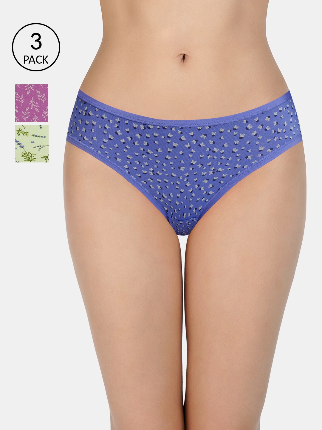 

Amante Women Pack Of 3 Printed Low Rise Bikini Briefs PPK33102, Purple