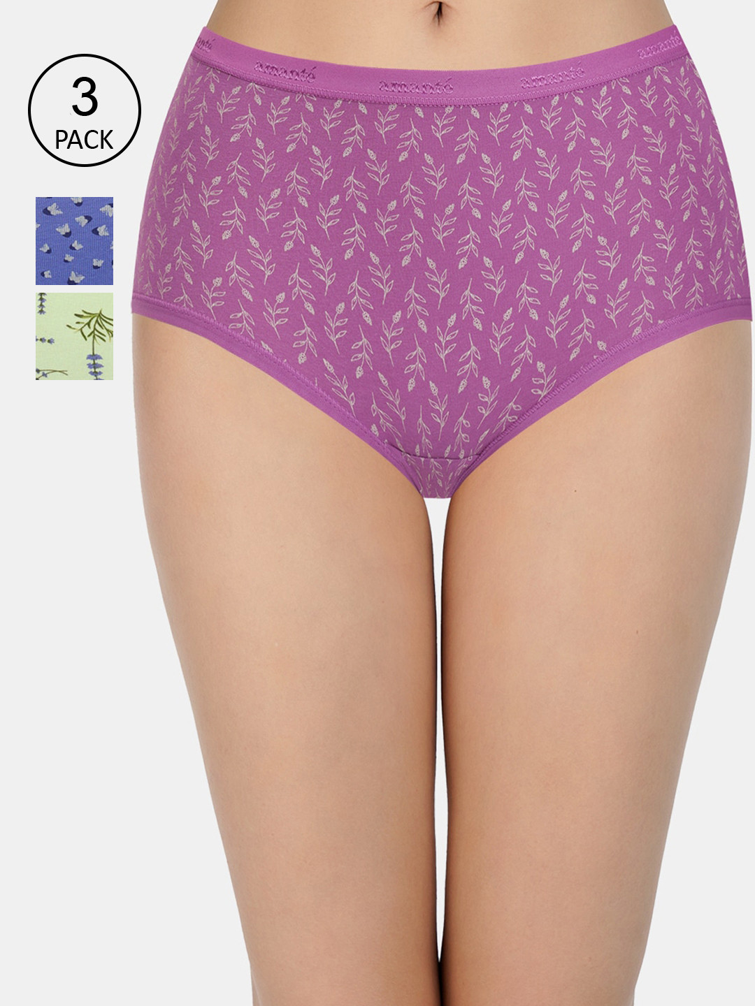 

Amante Women Pack of 3 Printed High Rise High Waist Basic Brief - PPK53101, Green