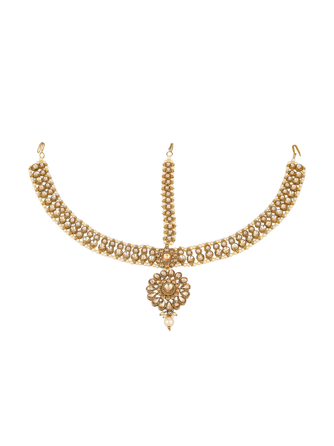 

Sanjog Women Gold-Plated White Kundan-Studded & Beaded Layered Matha Patti