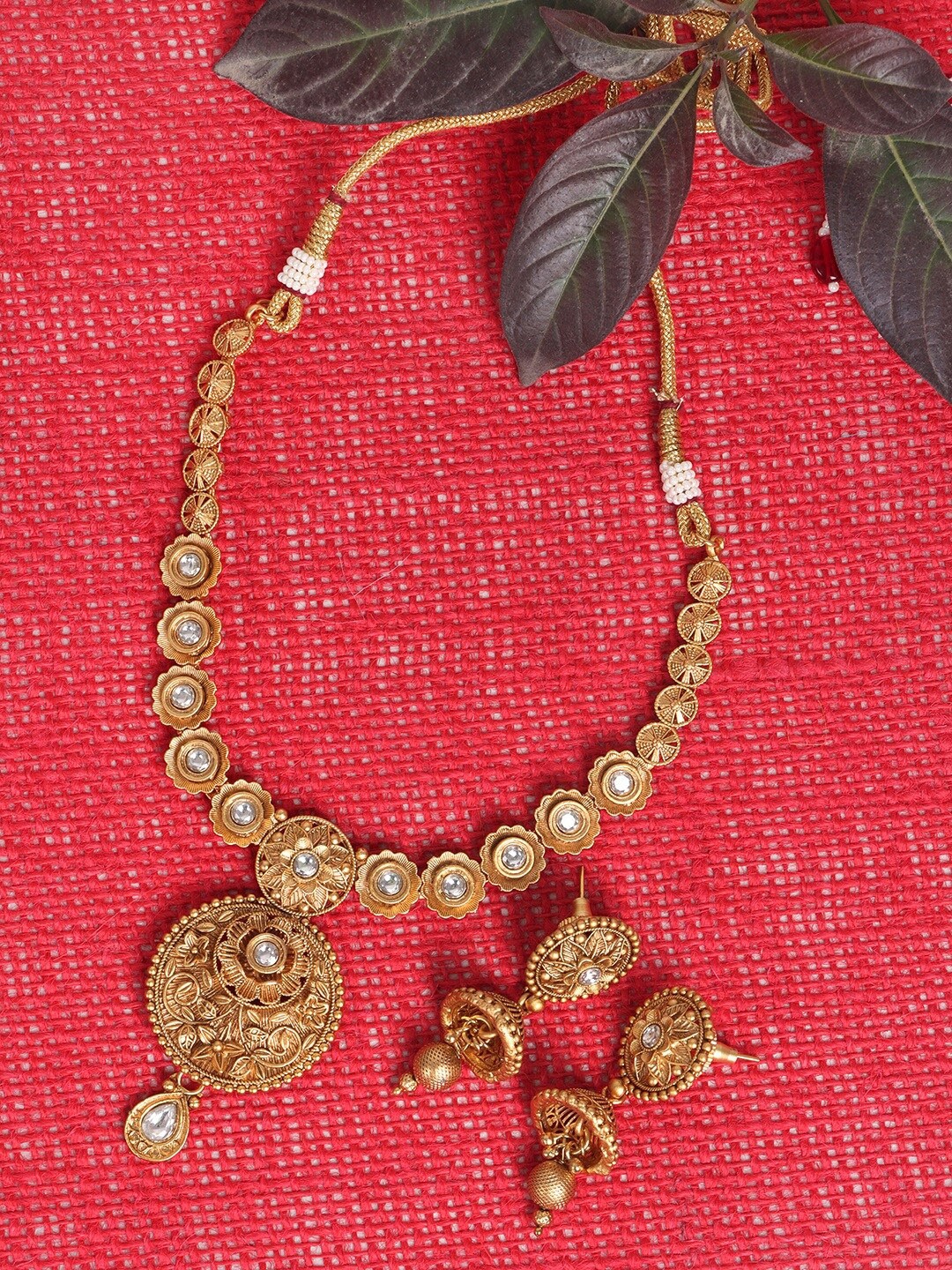 

JEWELS GEHNA Gold-Plated White AD Stone-Studded Jewellery Set