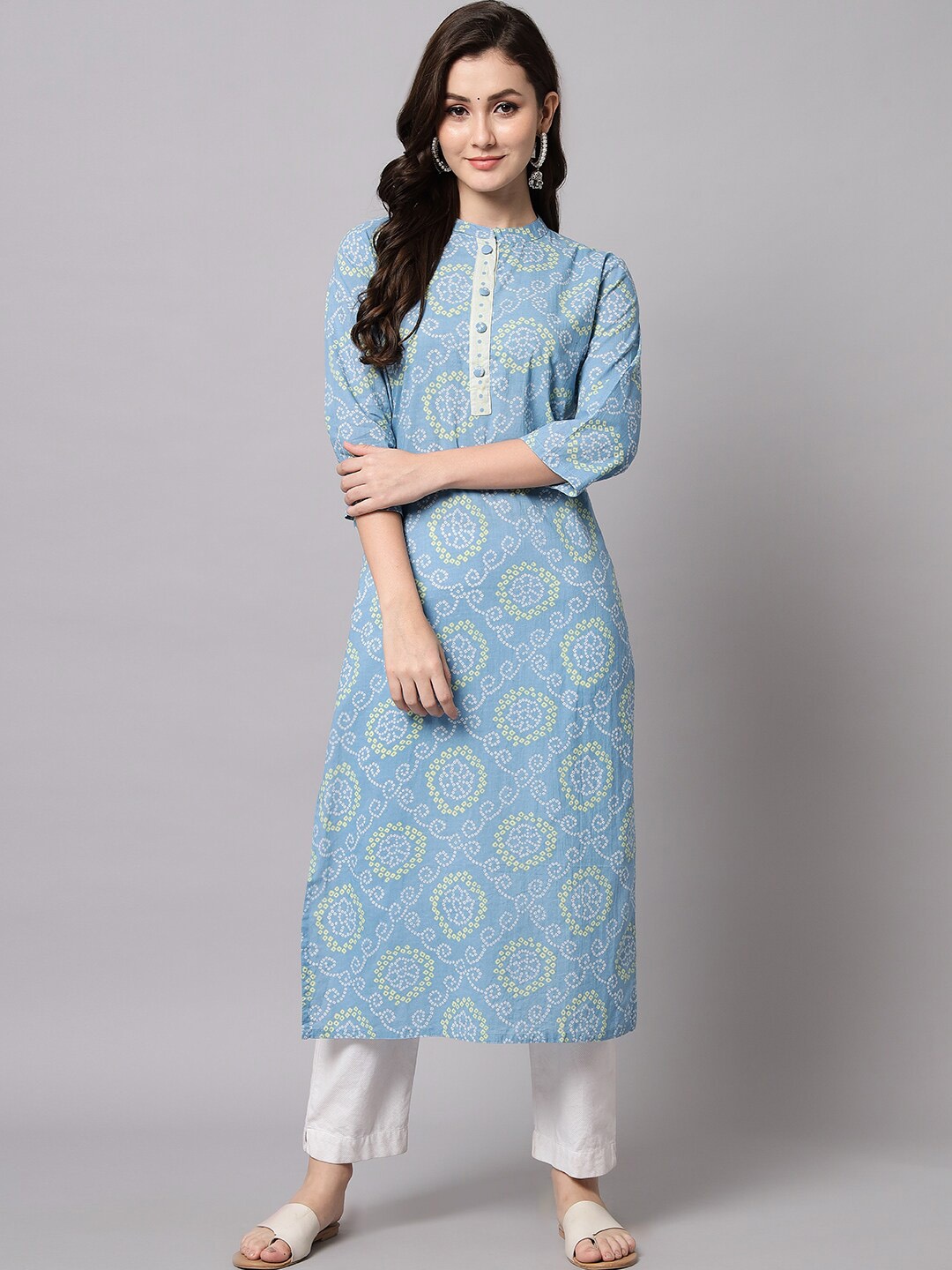 

Silai Bunai Women Blue & White Bandhani Printed Block Print Kurta