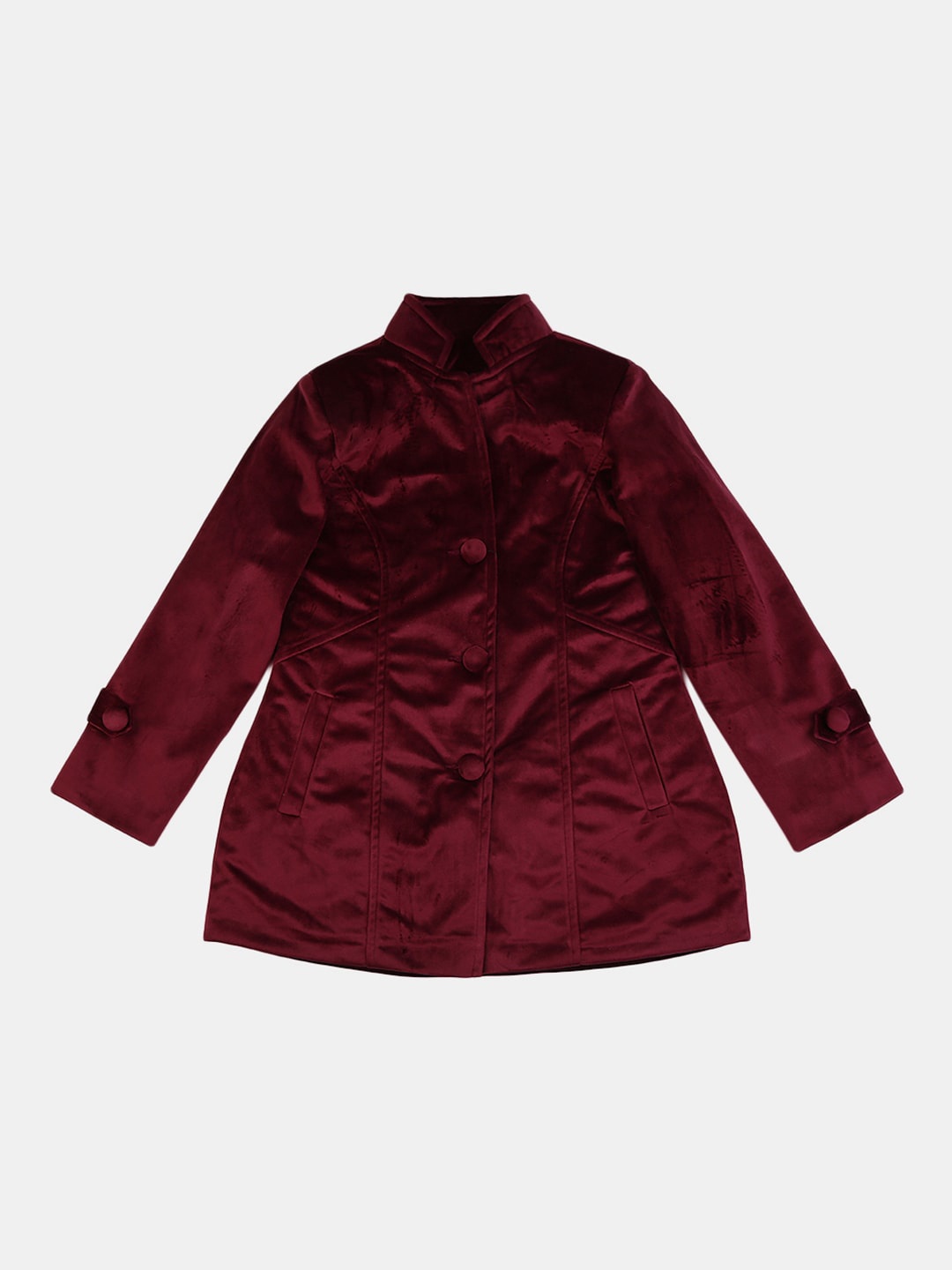 V-Mart Girls Red Solid Cotton Tailored Jacket