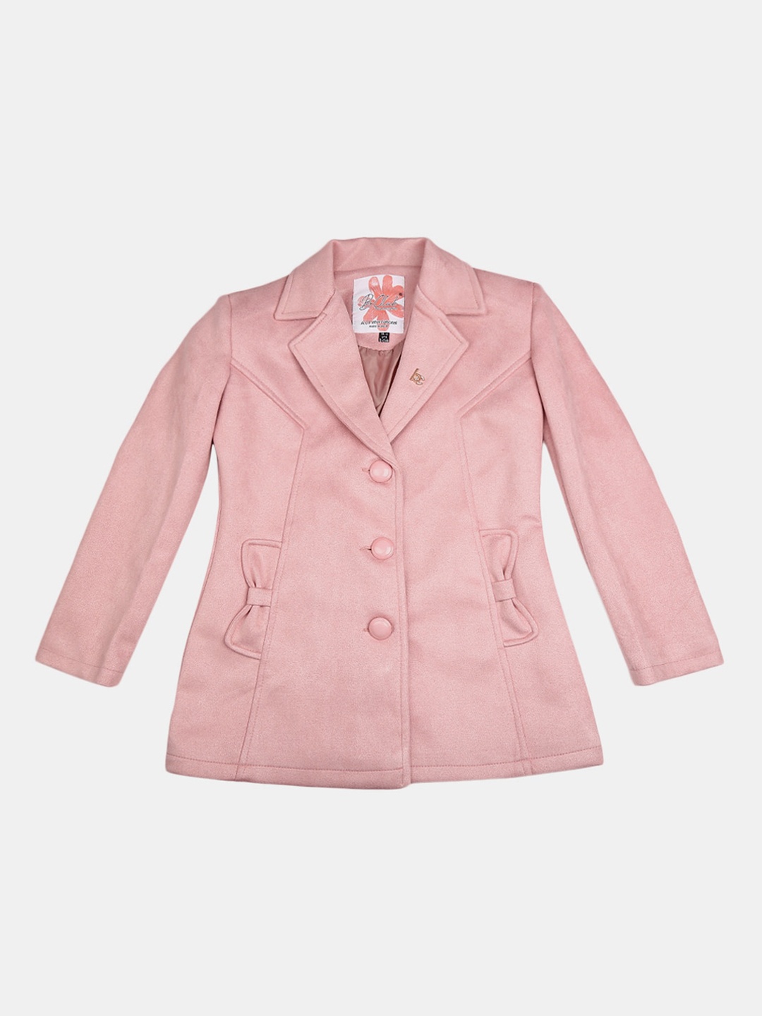 

V-Mart Girls Pink Solid Cotton Longline Tailored Jacket