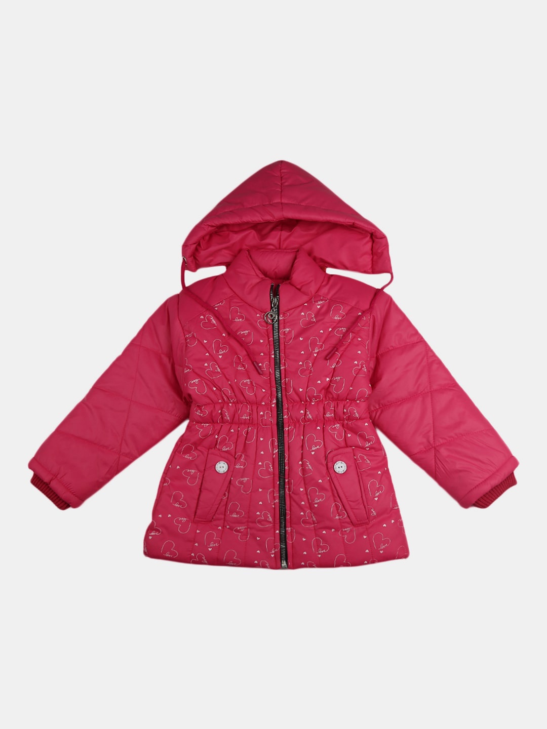 

V-Mart Girls Pink Typography Cotton Hooded Quilted Jacket