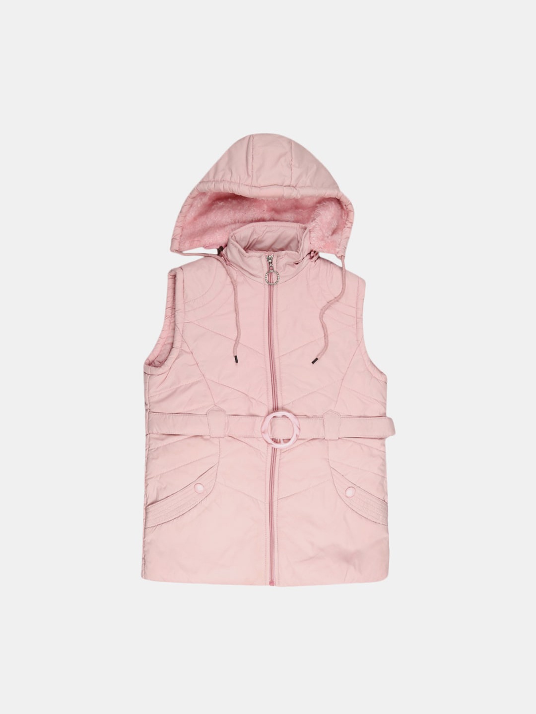 

V-Mart Girls Pink Solid Cotton Hooded Longline Puffer Jacket