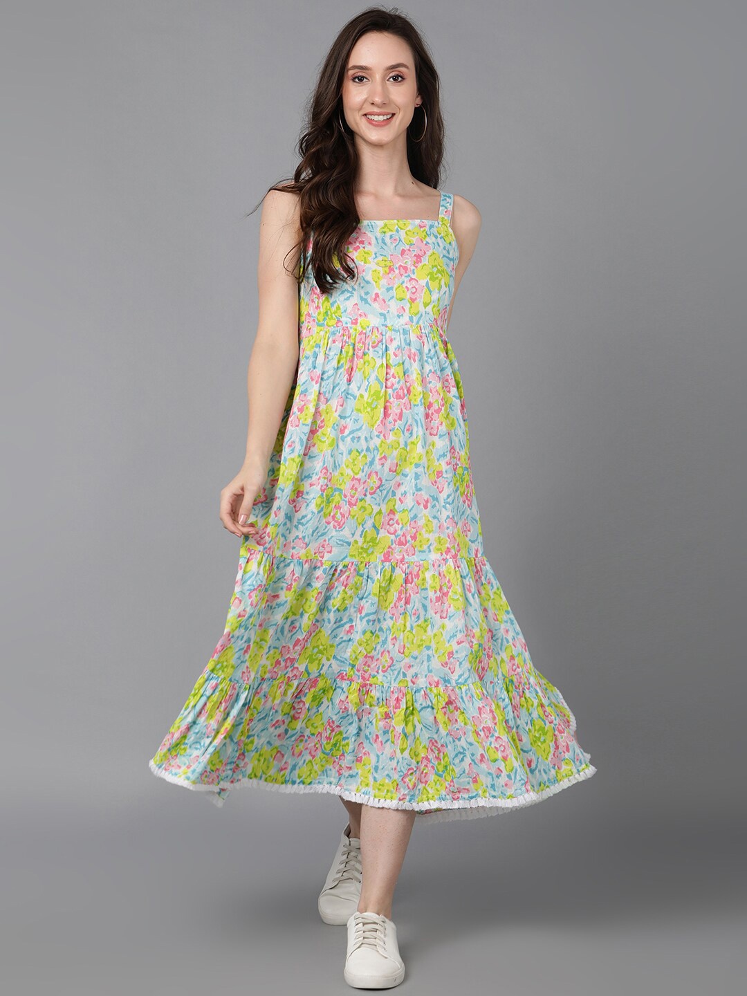 

AHIKA Women Blue & Pink Floral Midi Dress