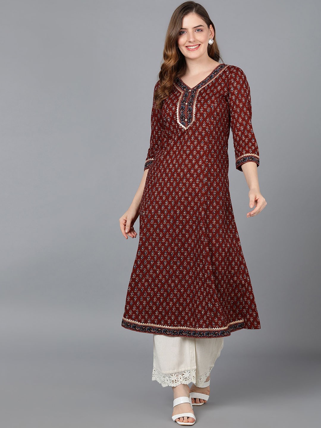 

AHIKA Women Maroon Cotton Floral Printed Kurta
