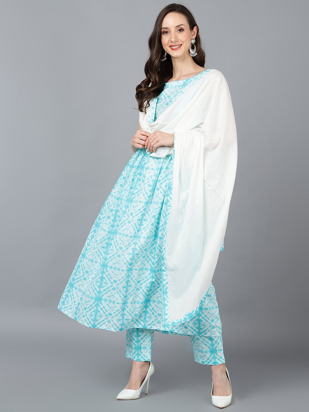 

AHIKA Women Blue Dyed Empire Pure Cotton Kurta with Trousers & With Dupatta
