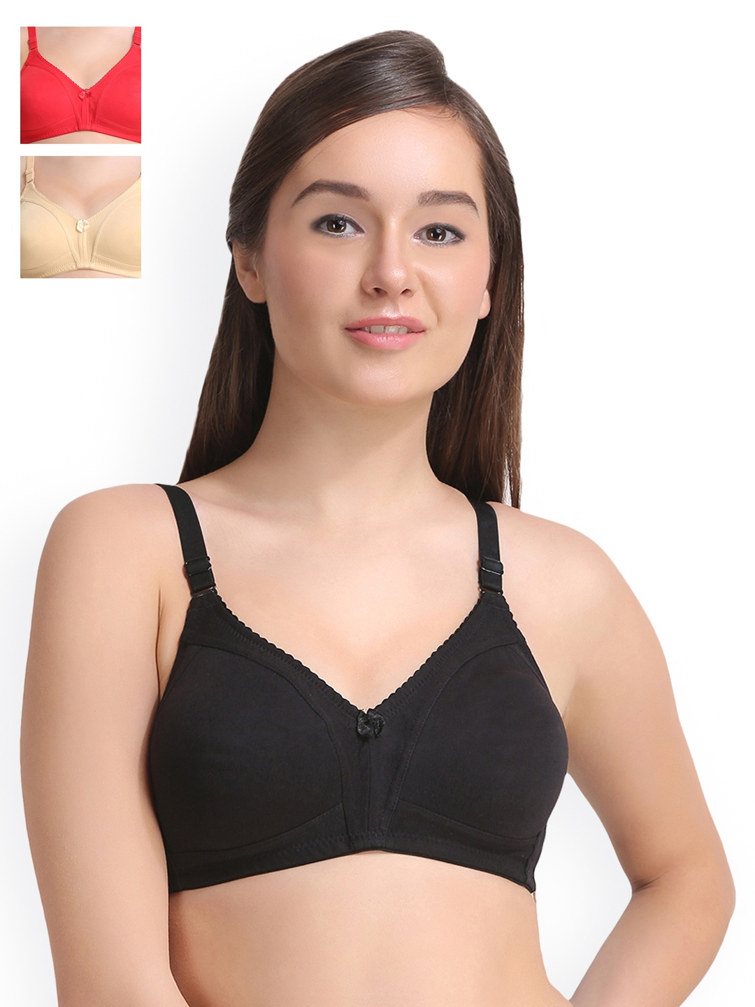 

Leading Lady Pack of 3 Full Coverage T-shirt Bras LLCONCENT-3-BLK-SKN-RD, Black