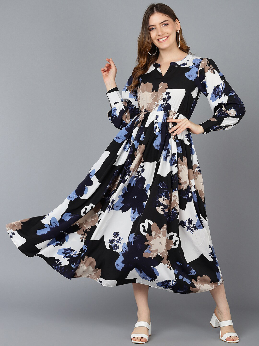 

AHIKA Women Black & White Floral Formal Maxi Dress