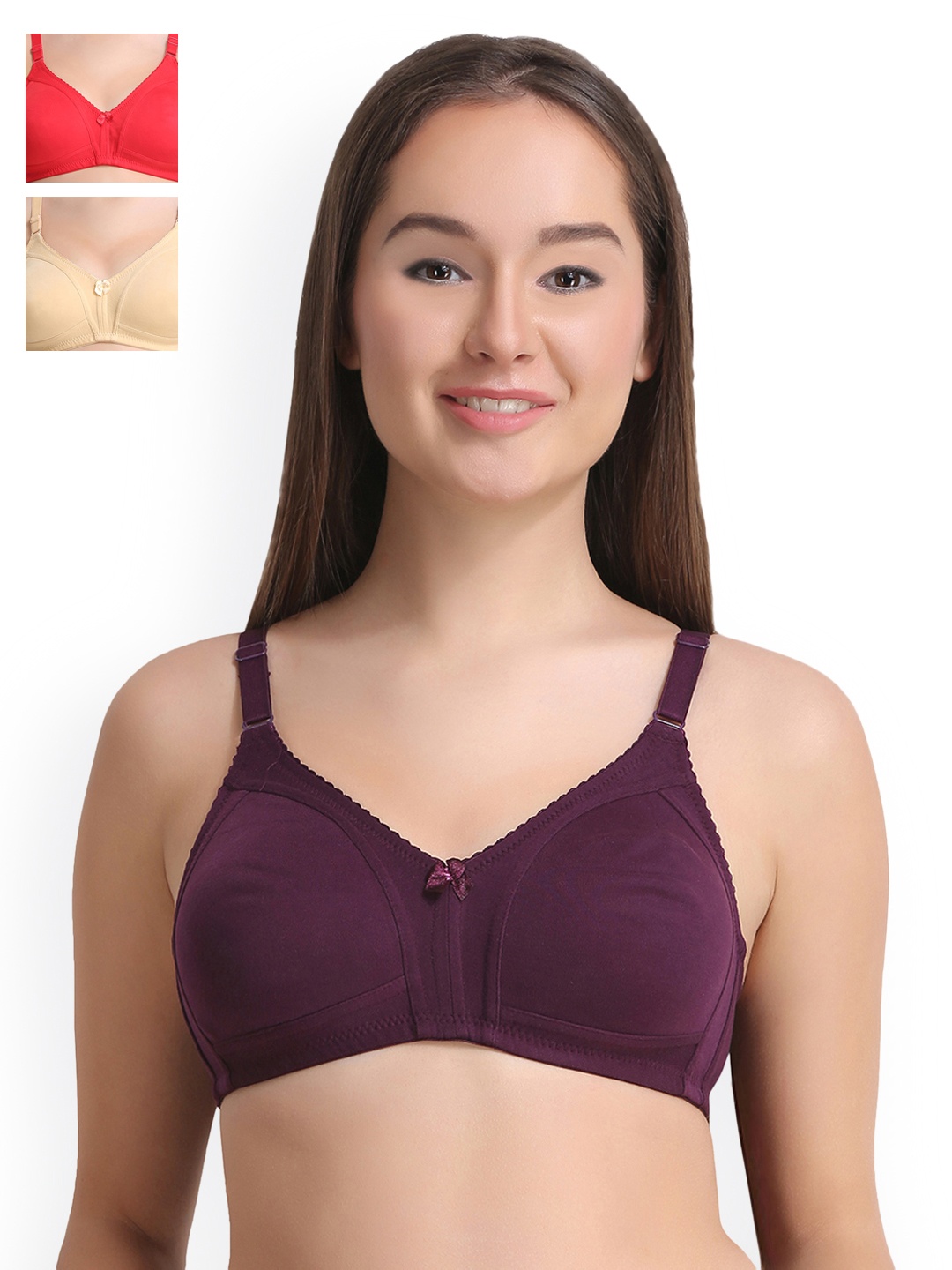 

Leading Lady Pack of 3 Full Coverage T-shirt Bras LLCONCENT-3-PP-RD-SKN, Red