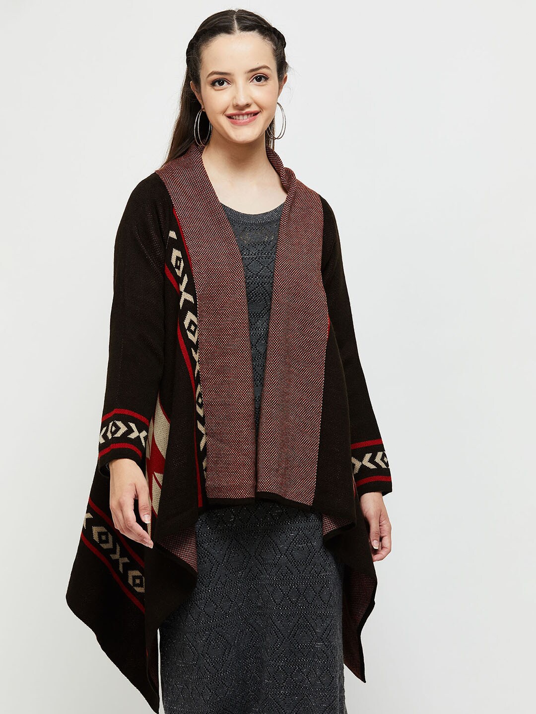 

max Women Brown & Red Shrug