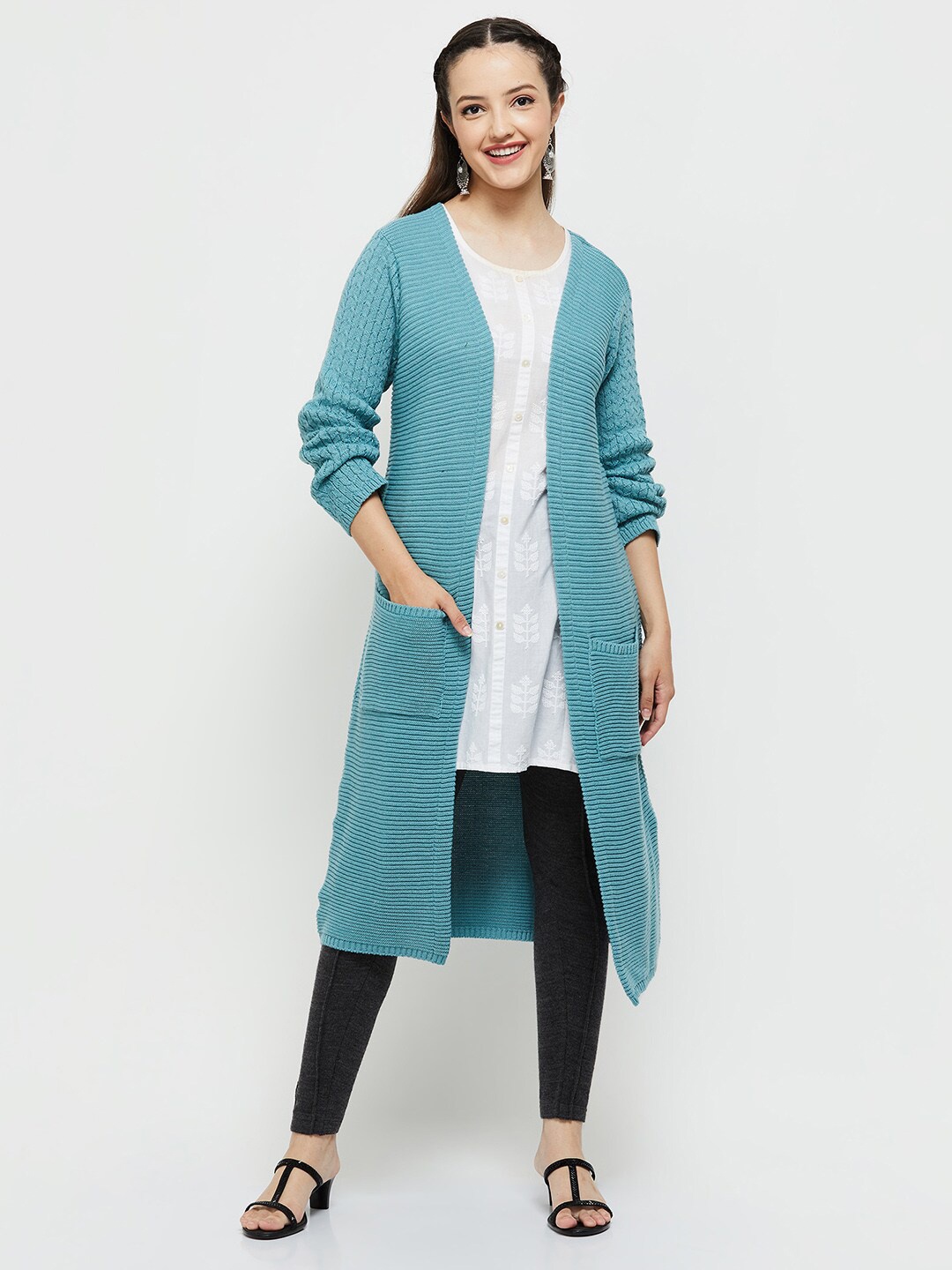 

max Women Blue Longline Shrug