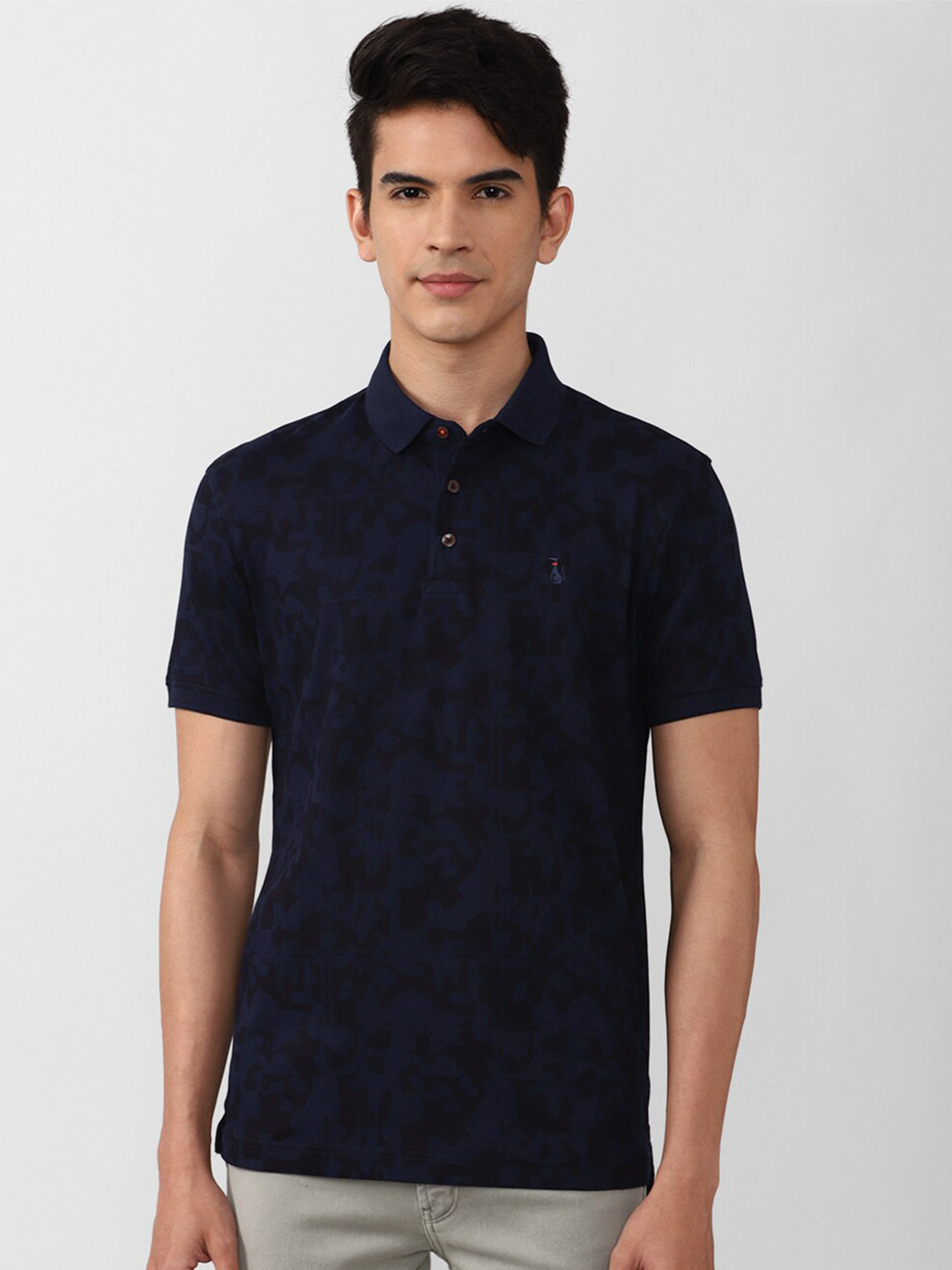 

SIMON CARTER LONDON Men Navy Blue Polo Collar Slim Fit T-shirt
