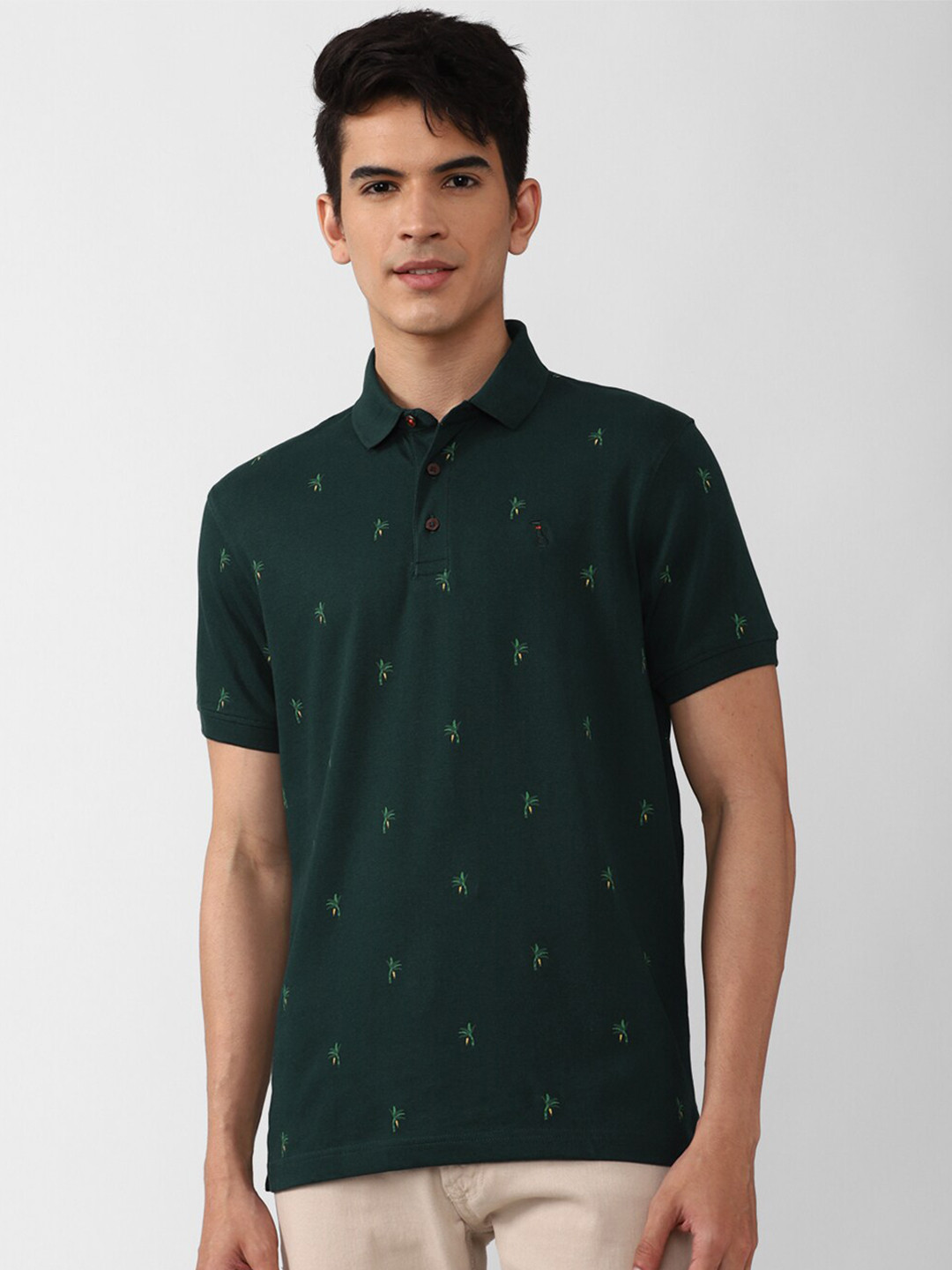 

SIMON CARTER LONDON Men Green Printed Polo Collar Slim Fit T-shirt