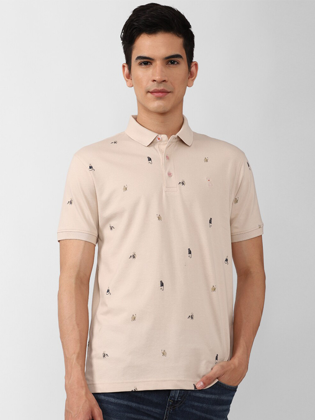 

SIMON CARTER LONDON Men Cream-Coloured Polo Collar Slim Fit T-shirt