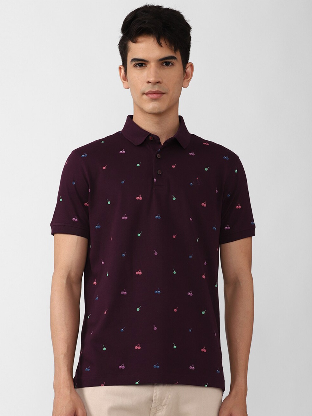 

SIMON CARTER LONDON Men Purple Printed Polo Collar Slim Fit T-shirt