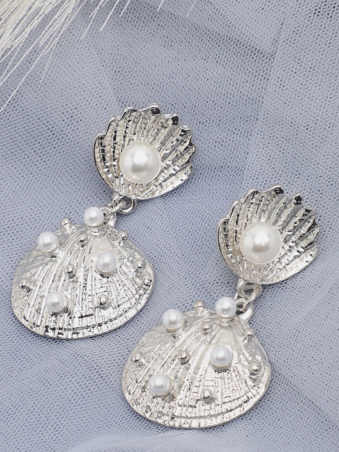 

SOHI White & Silver-Plated Contemporary Drop Earrings