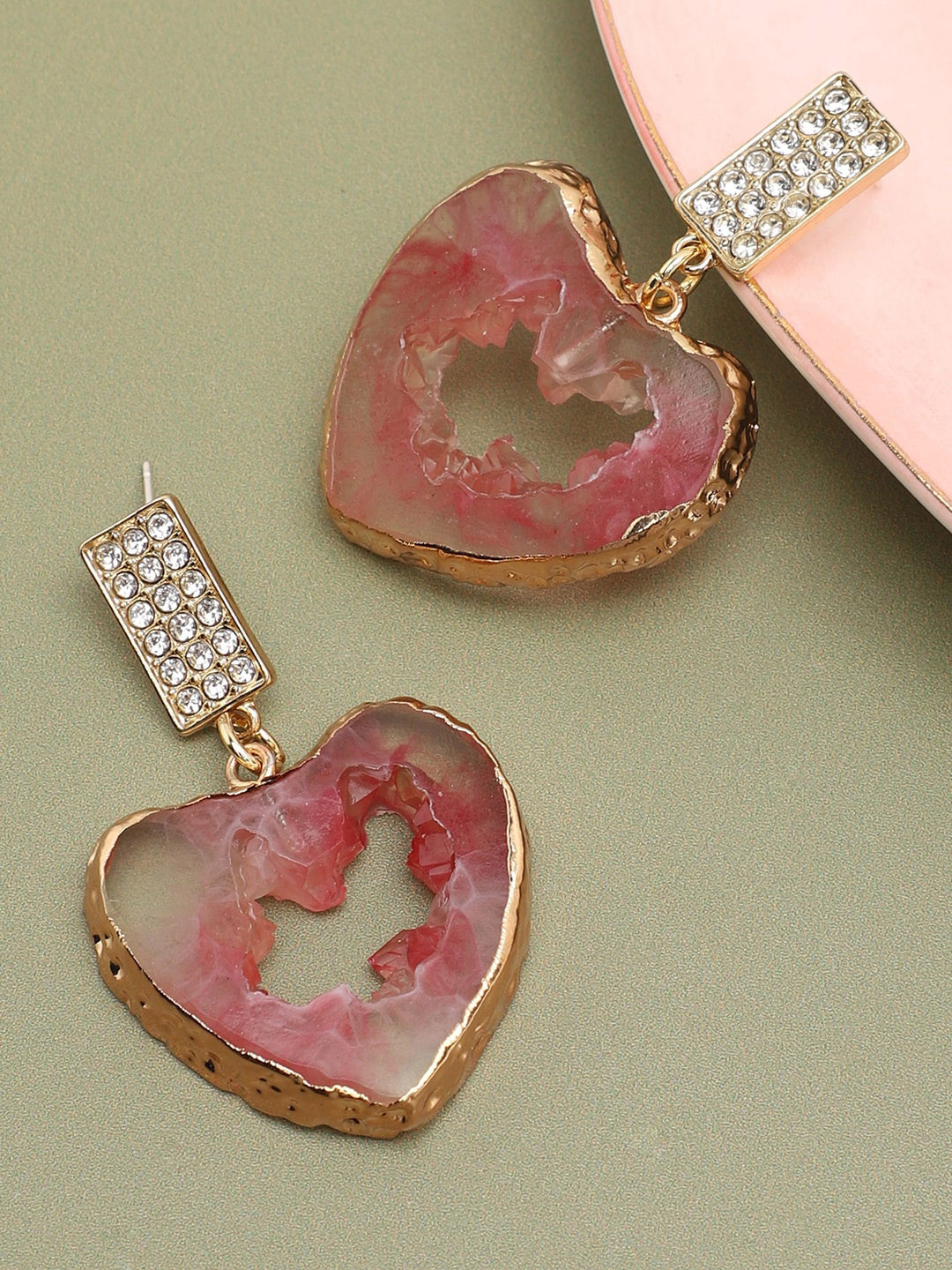 

SOHI Pink & White Gold-Plated Contemporary Drop Earrings