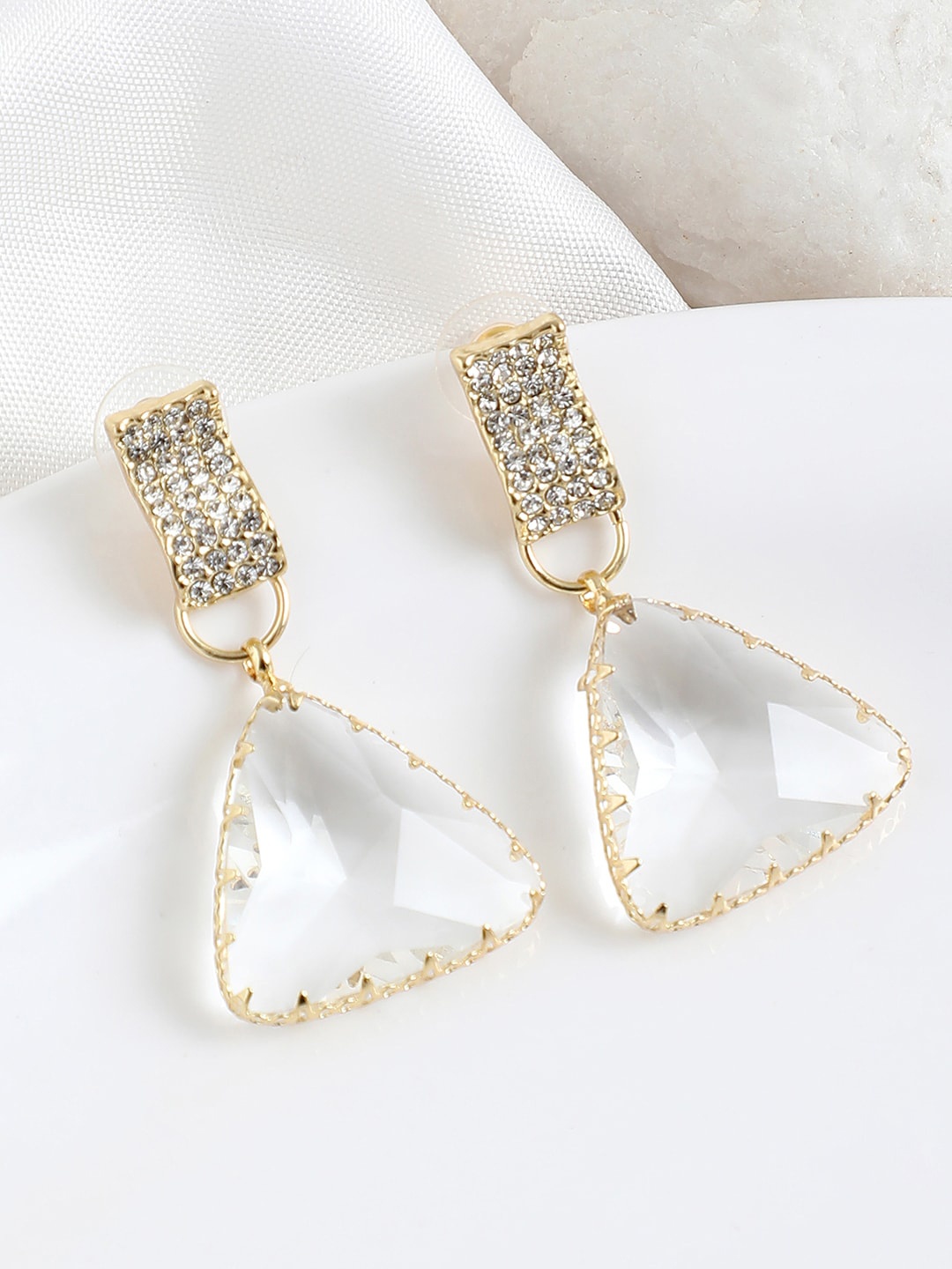 

SOHI White & Gold-Plated Triangular Drop Earrings
