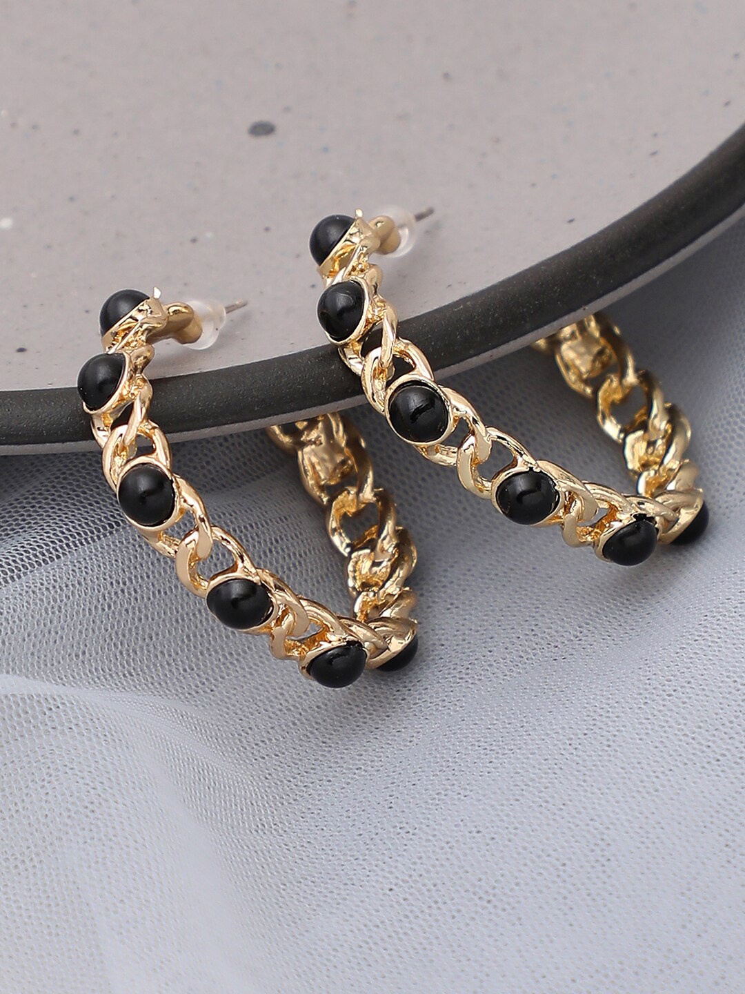 

SOHI Black & Gold-Plated Contemporary Half Hoop Earrings