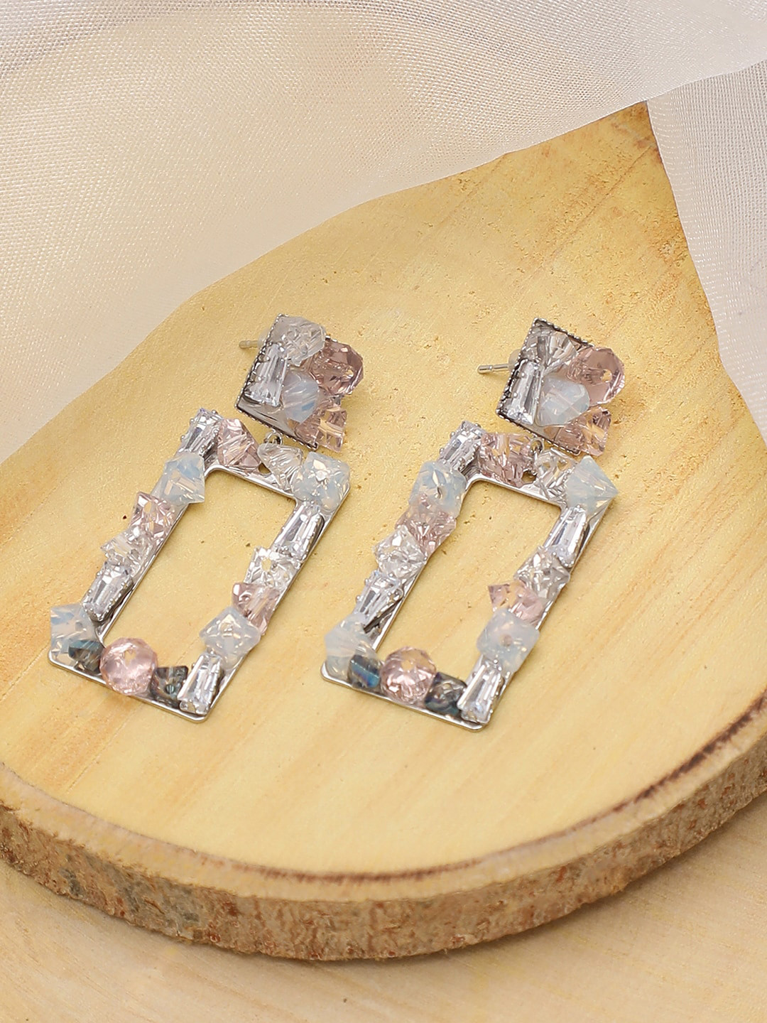 

SOHI Blue & Pink Gold-Plated Geometric Drop Earrings