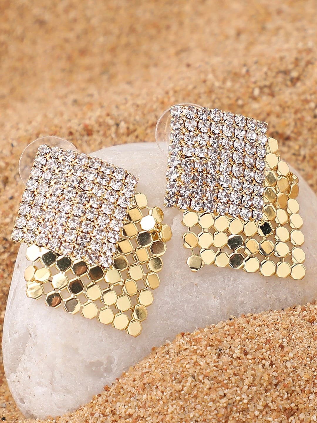 

SOHI White & Gold-Toned Contemporary Drop Earrings