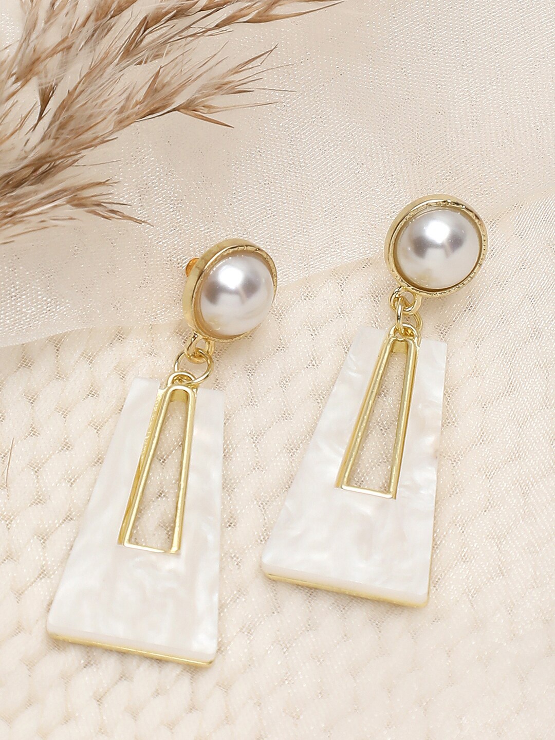 

SOHI Beige & Gold-Plated Contemporary Drop Earrings