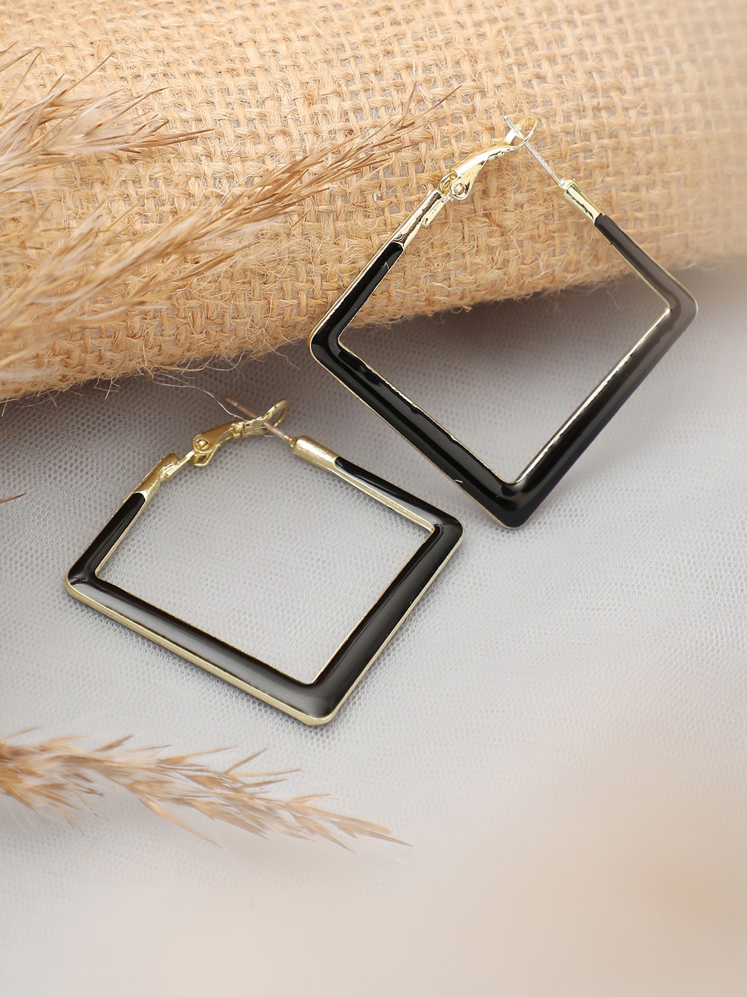 

SOHI Black Gold-Plated Square Hoop Earrings