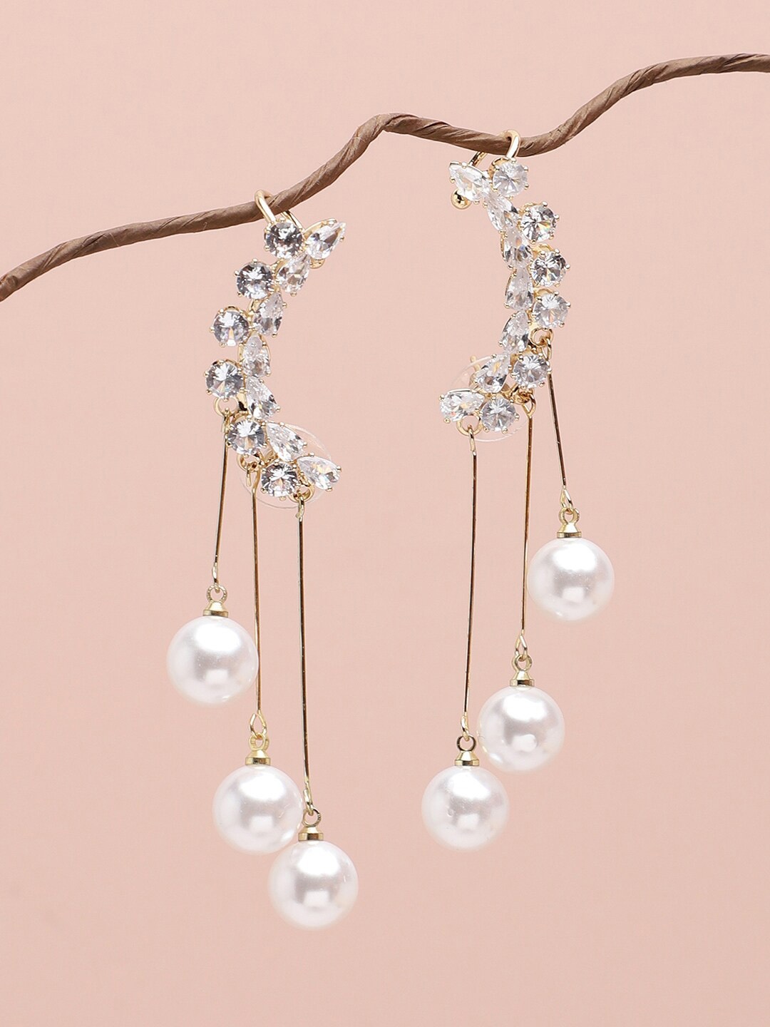 

SOHI White Gold-Plated Contemporary Drop Earrings