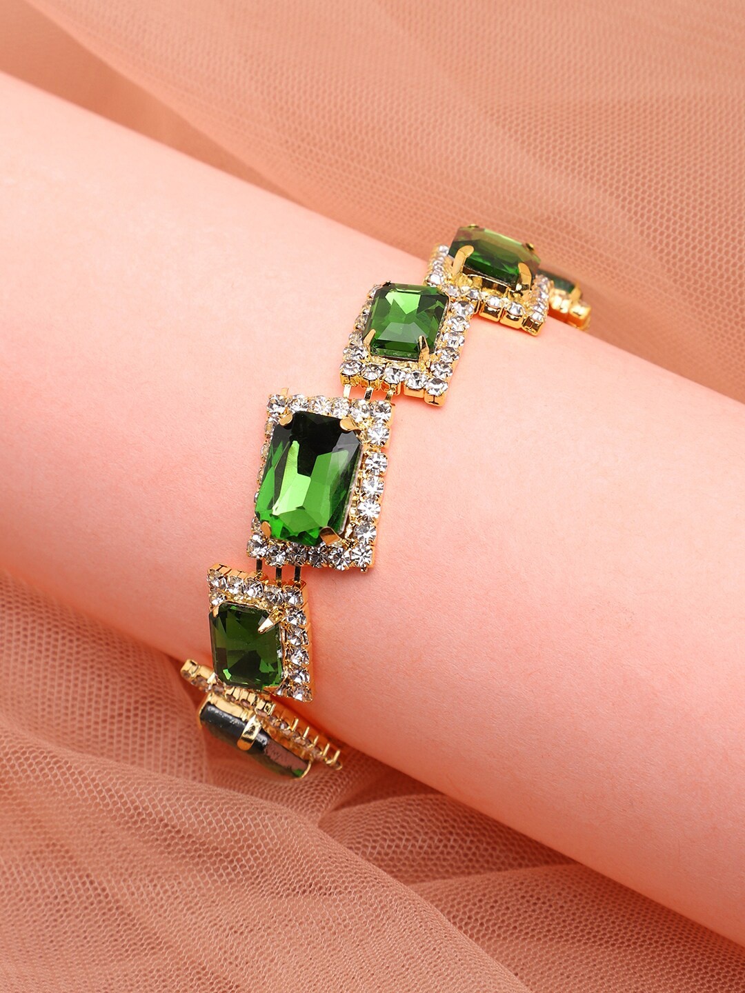 

SOHI Women Green & White Gold-Plated Wraparound Bracelet