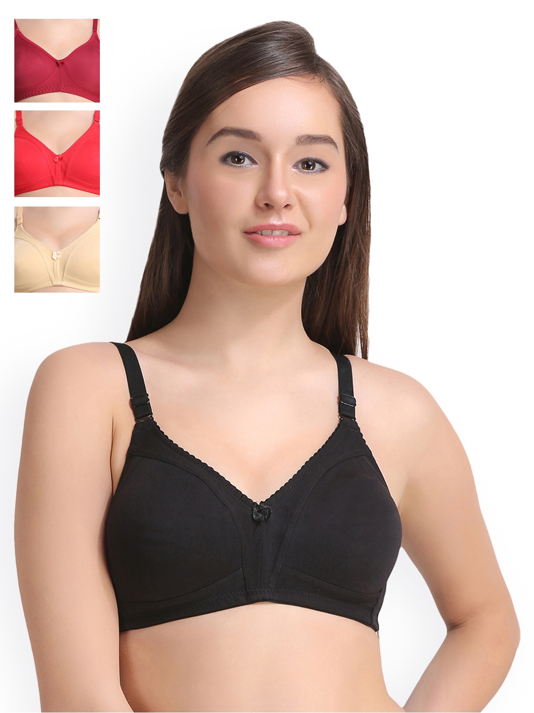 

Leading Lady Pack Of 4 Everyday Bras LLCONCENT-4-BLK-MR-SKN-RD, Multi