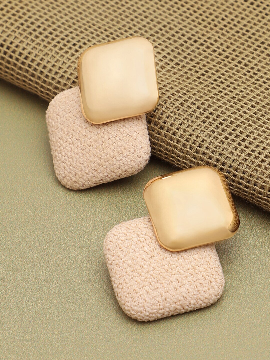 

SOHI Beige Gold-Plated Contemporary Studs Earrings