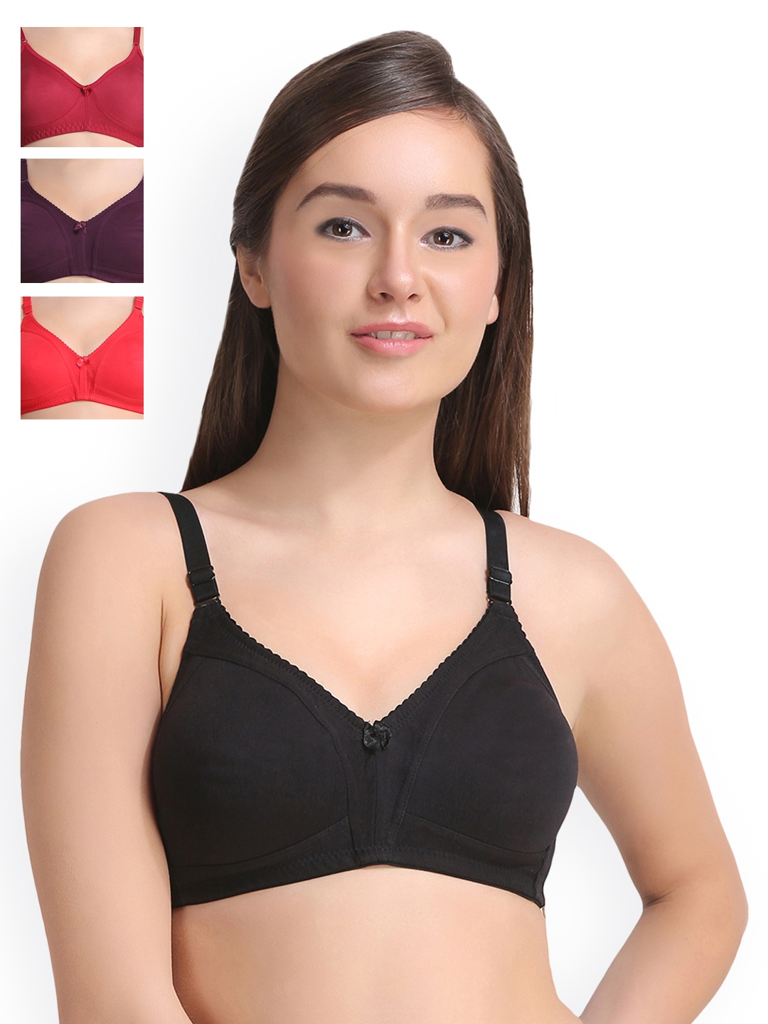 

Leading Lady Pack Of 4 Everyday Bras LLCONCENT-4-BLK-RD-PP-MR, Multi