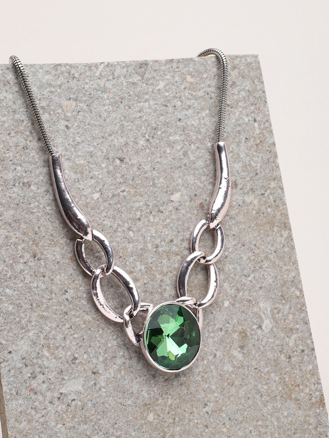 

SOHI Silver-Toned & Green Silver-Plated Necklace