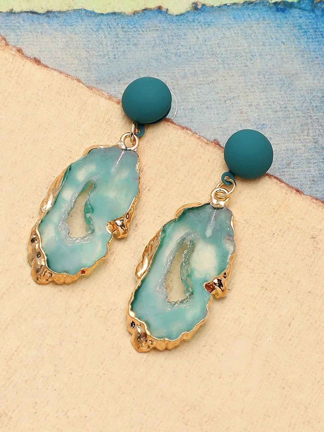 

SOHI Blue & Gold Plated Contemporary Drop Earrings