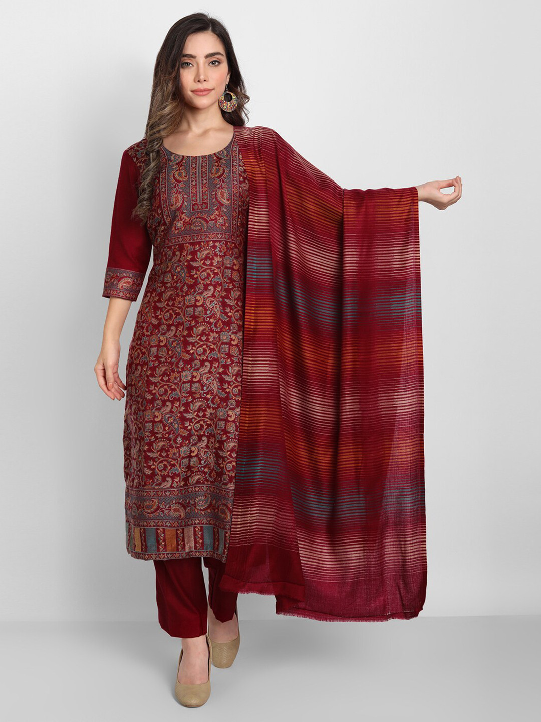 

Zamour Women Maroon & Teal Woven Design Unstitched Dress Material