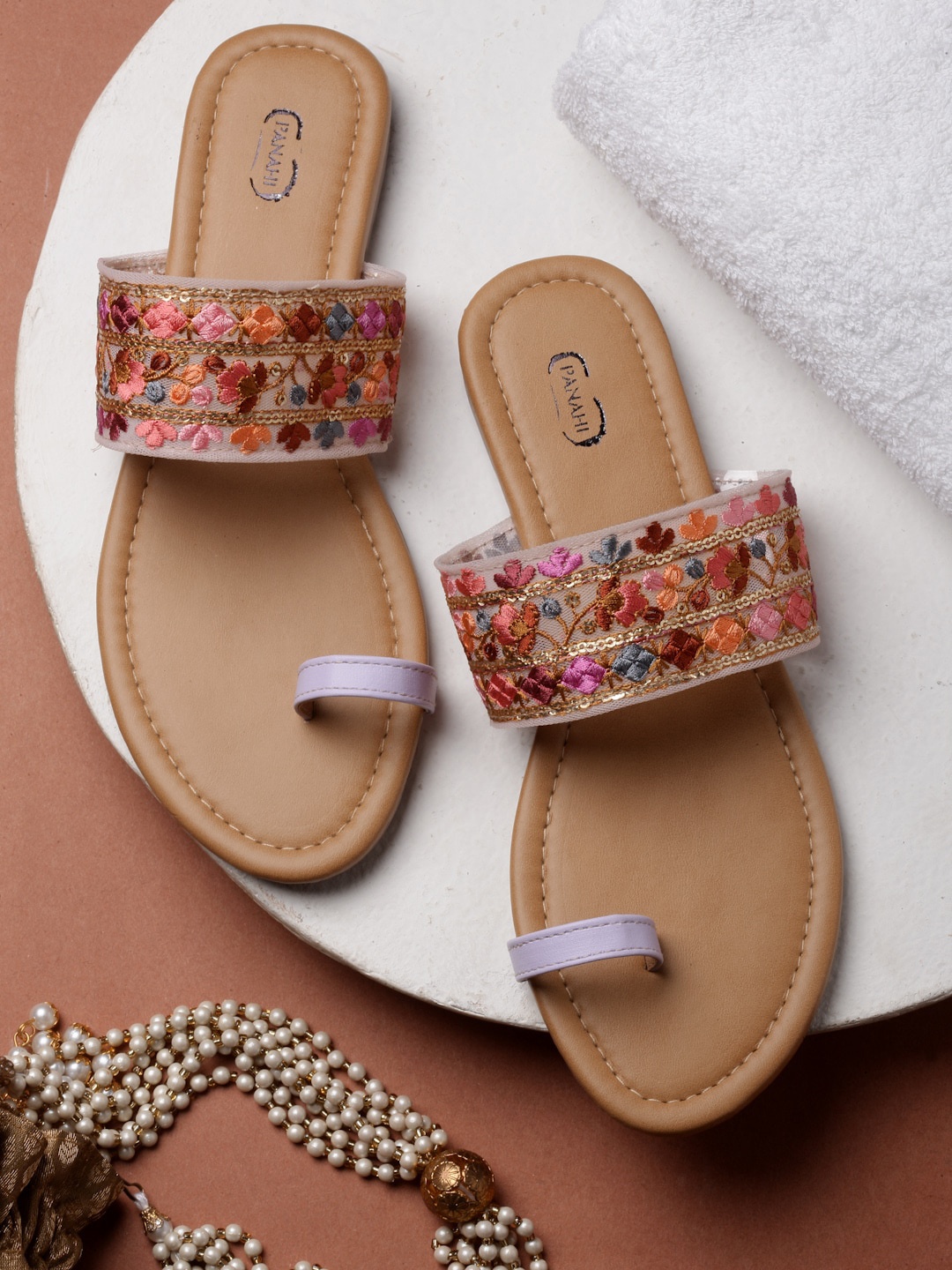 

PANAHI Women Lavender Embellished One Toe Flats