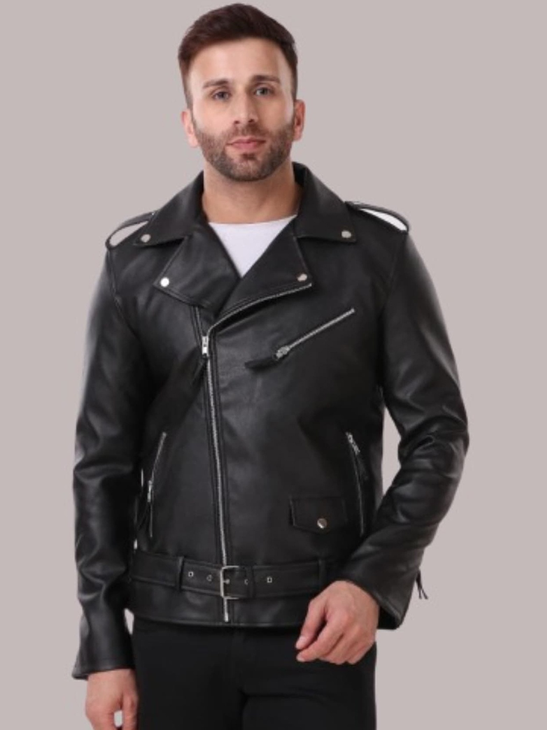 

Leather Retail Men Black Crop Outdoor Biker Jacket