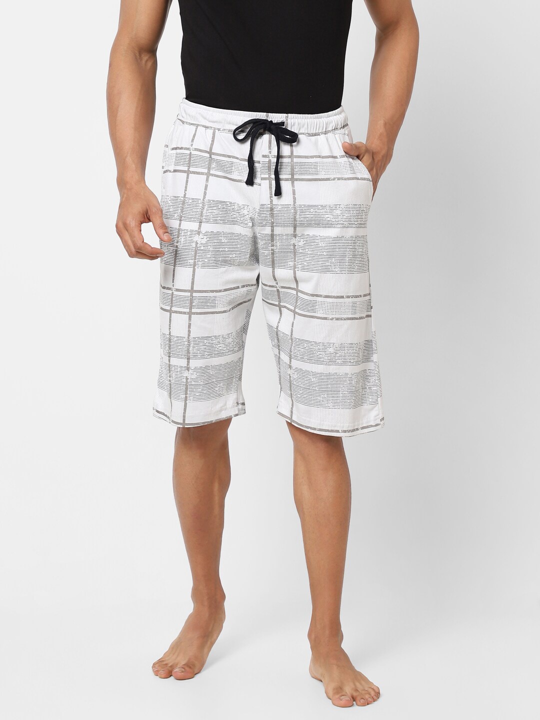 

Ajile by Pantaloons Men Grey & White Striped Cotton Lounge Shorts