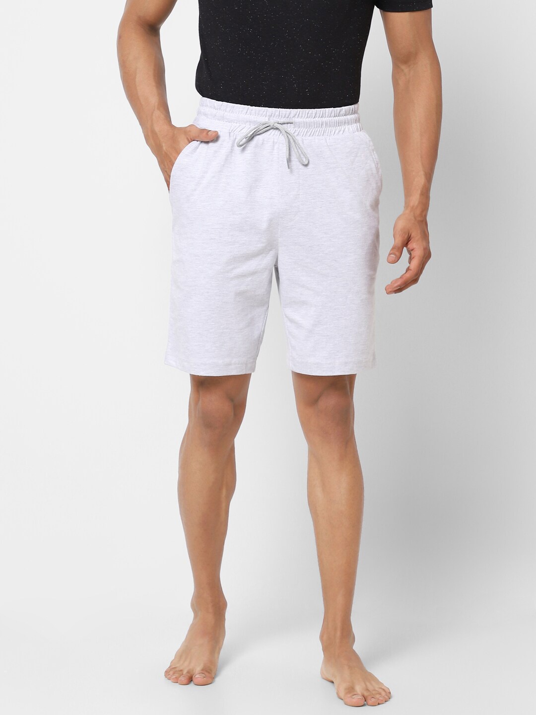 

Ajile by Pantaloons Men Grey Melange Solid Cotton Lounge Shorts