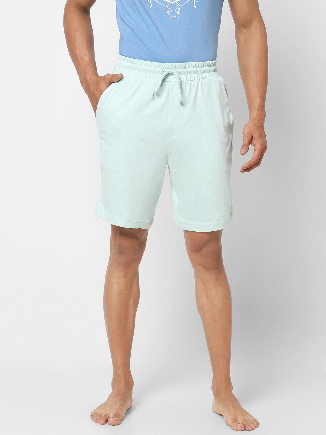 

Ajile by Pantaloons Men Sea Green Solid Cotton Lounge Shorts