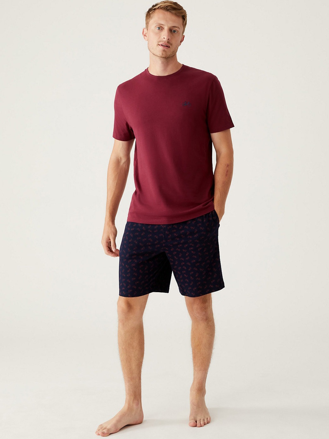 

Marks & Spencer Men Maroon & Blue Night suit
