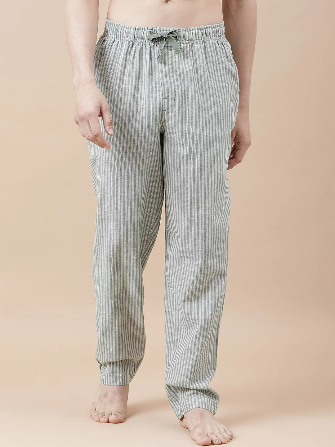 

Marks & Spencer Men Green & White Striped Lounge Pants