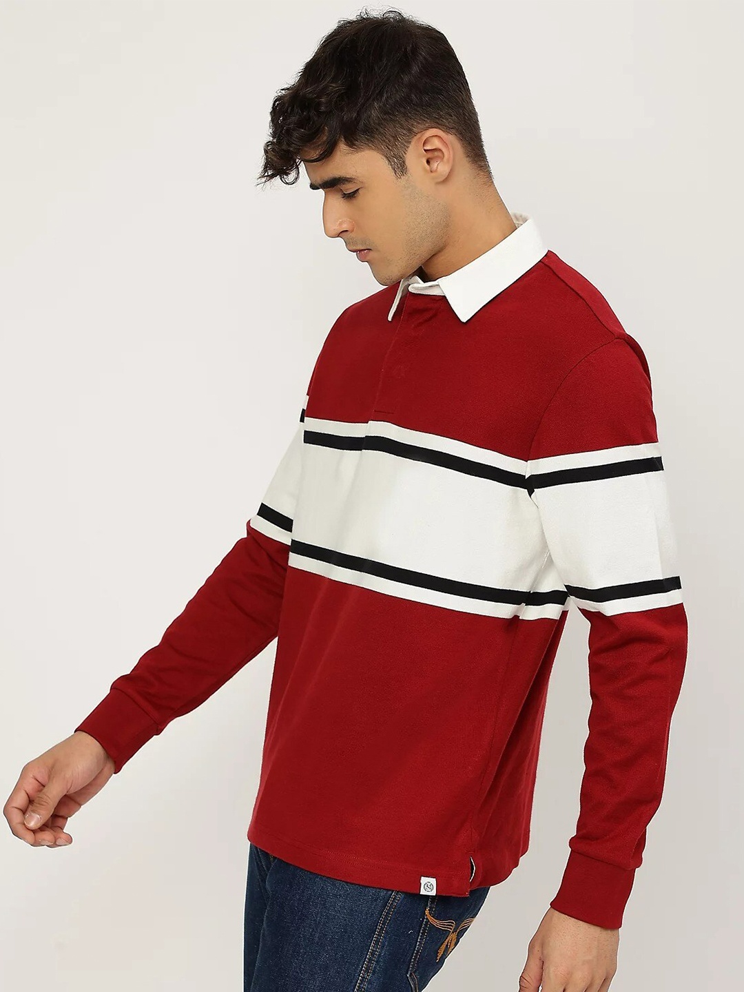 

Marks & Spencer Men Maroon Colourblocked Polo Collar T-shirt