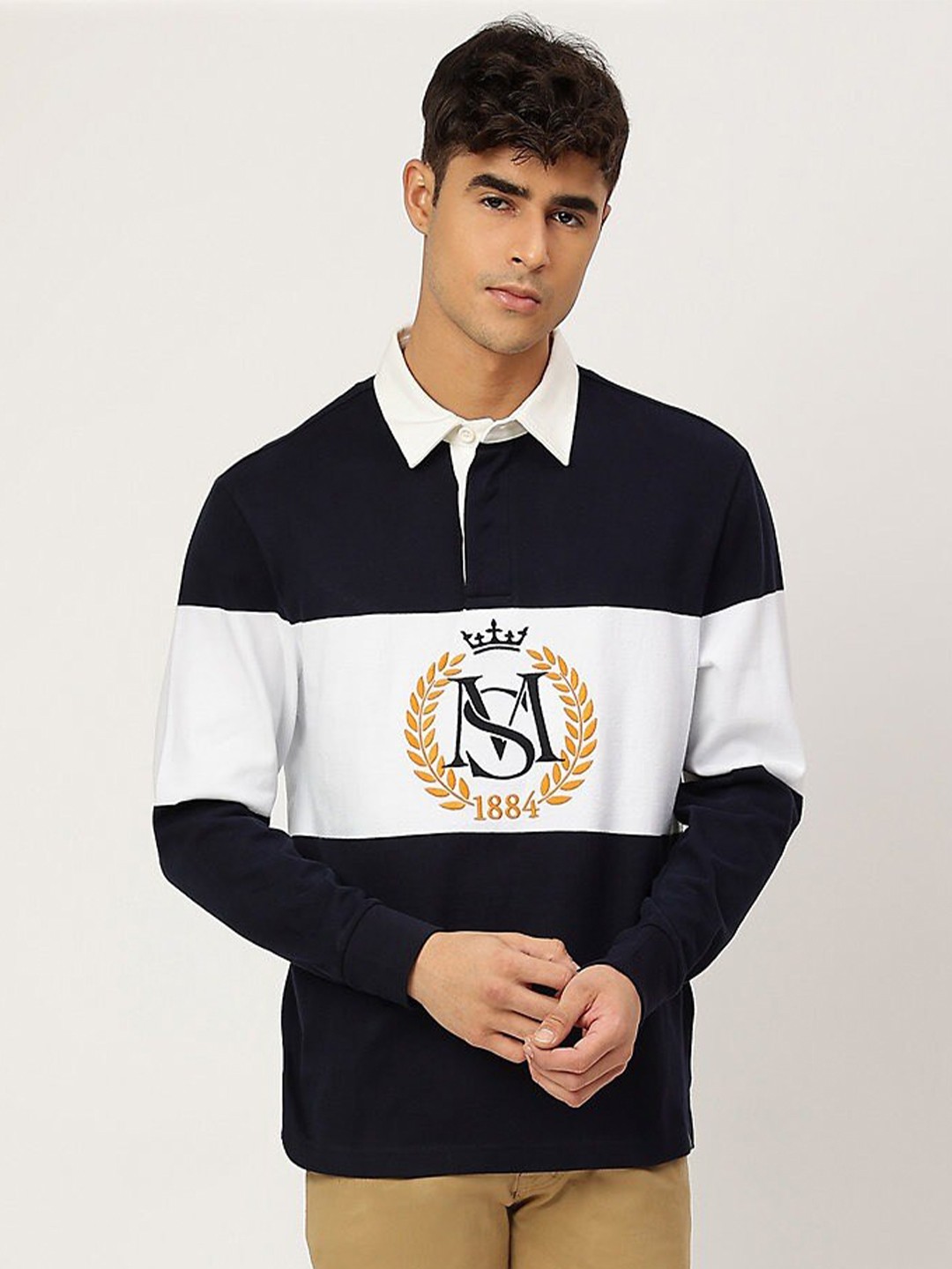 

Marks & Spencer Men Navy Blue Colourblocked Polo Collar T-shirt