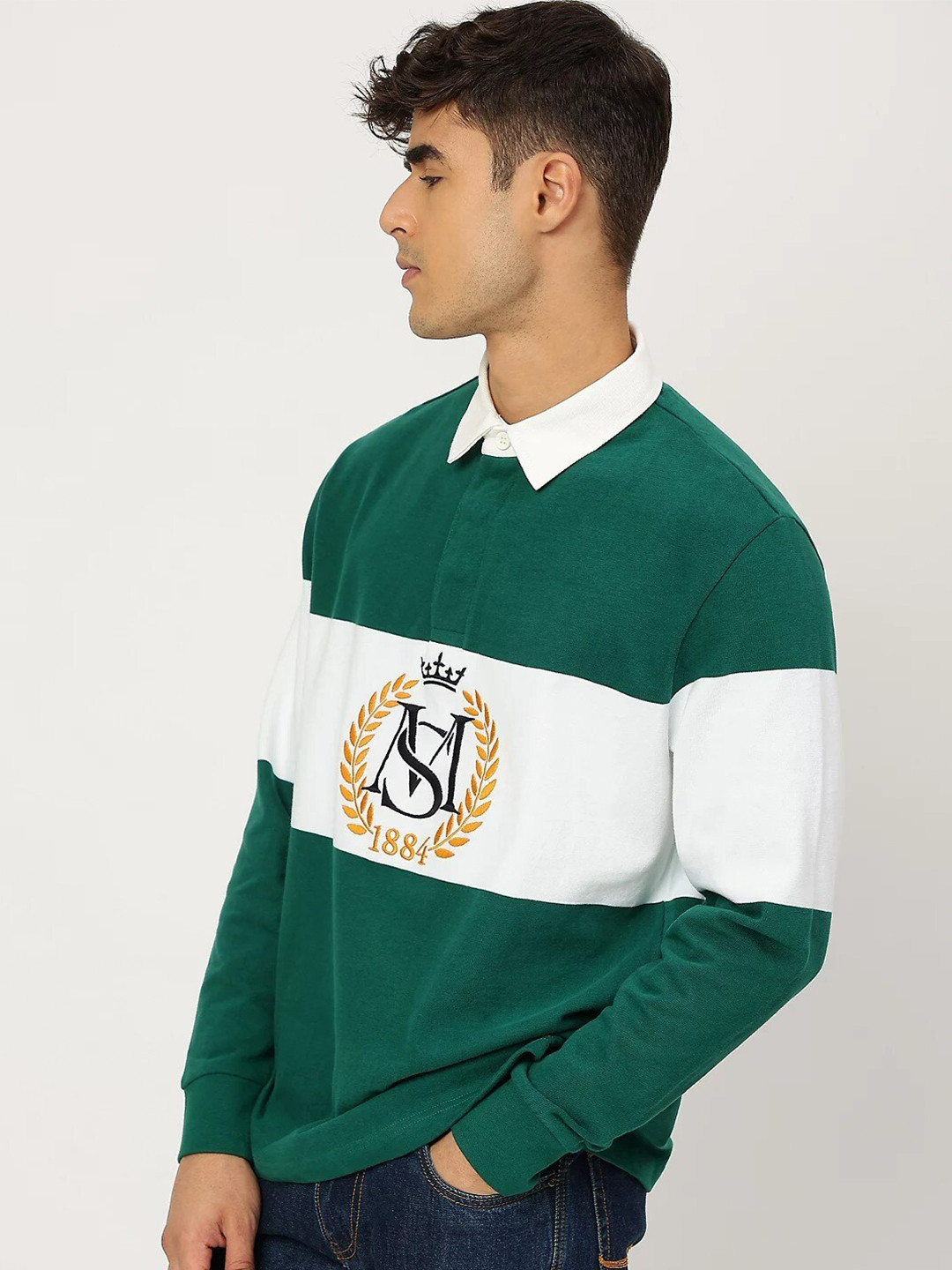 

Marks & Spencer Men Green Colourblocked Polo Collar T-shirt